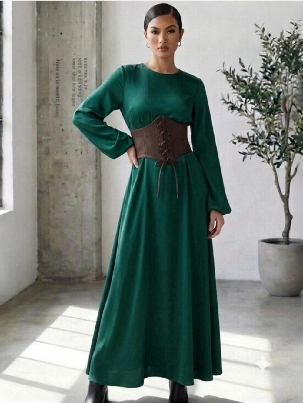 Corset Style Underbust Brown Elastic Wide Waist Belt Faux Leather One Size
